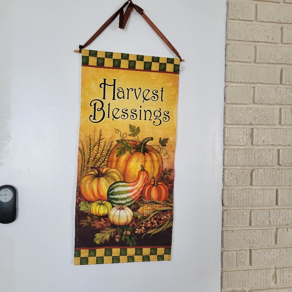 NWT Harvest blessings wall tapestry/wall hanging with wood dowel for structure